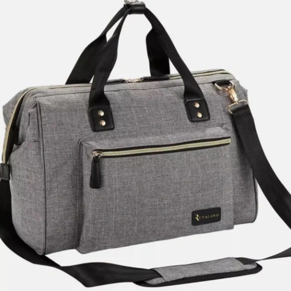 Ruvalino Grey Black Carryall Travel Tote Diaper Bag